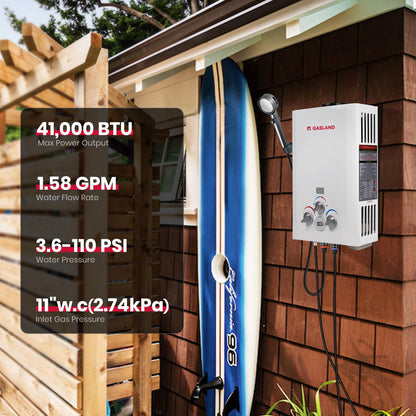 GASLAND 6L 1.58GPM Portable Propane Tankless Water Heater with 1.6 GPM Water Pump and 1/2" Twist-On Pipe Strainer
