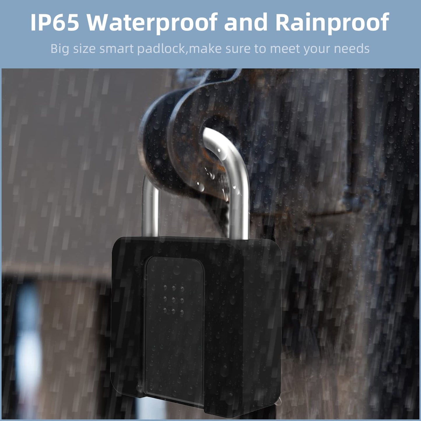 Fingerprint Padlock, Eseesmart Large Size Smart Padlock, Outdoor Waterproof Bluetooth Fingerprint Lock with Mobile APP and Keys, Suitable for Gates, Lockers, Fences, Gym