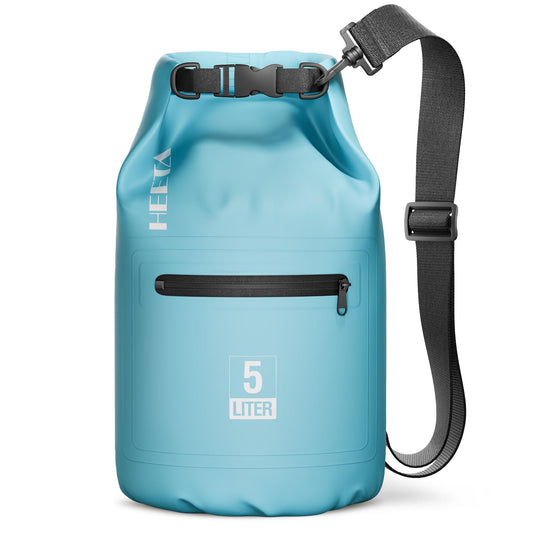 HEETA Waterproof Dry Bag with Front Zippered Pocket for Women Men, 5L/10L/20L/30L/40L Roll Top Lightweight Dry Storage Bag Backpack for Travel, Kayaking, Boating, Rafting, Camping, Beach (Blue, 5L)