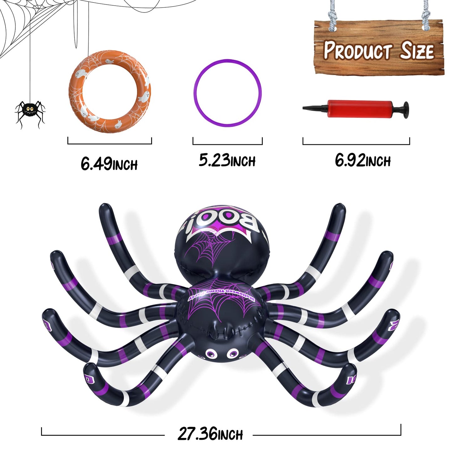 Garma Halloween Inflatable Spider Ring Toss Game - 2Pack Giant Spider Decoration for Kids School Party Favors Carnival Indoor Outdoor Party Games Family Fun Supplies