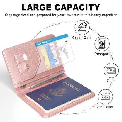 ACdream RFID BLOCKING Passport Holder Travel Wallet, Premium PU Leather Cover Passport Book with Card Holder, Pen Holder, Keep Organization, and Travel Essentials for Women and Men, Rose Gold