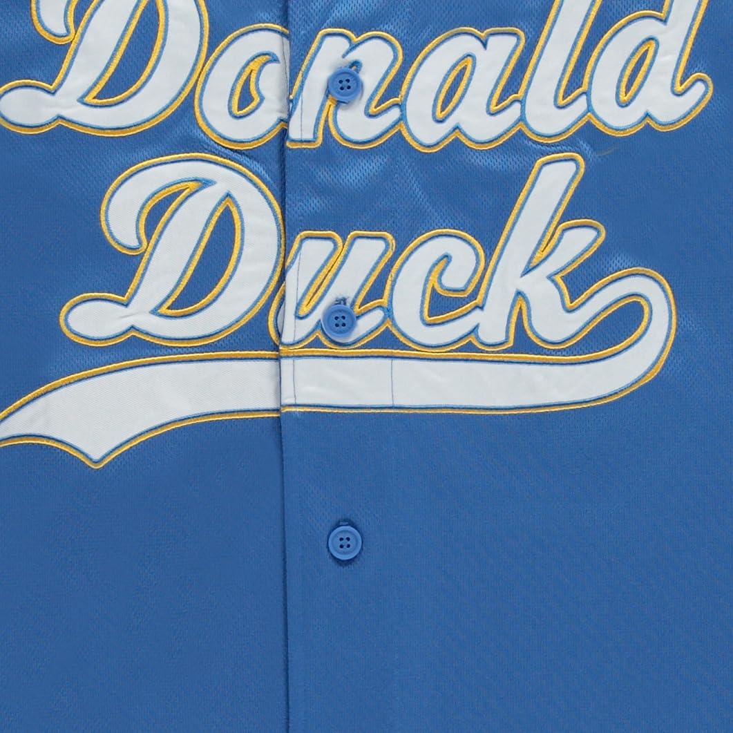 Disney Donald Duck Men's Baseball Jersey - Mens Classic Donald Duck Mesh Button Down Baseball Jersey Donald Duck Fashion Shirt (Blue, X-Large)
