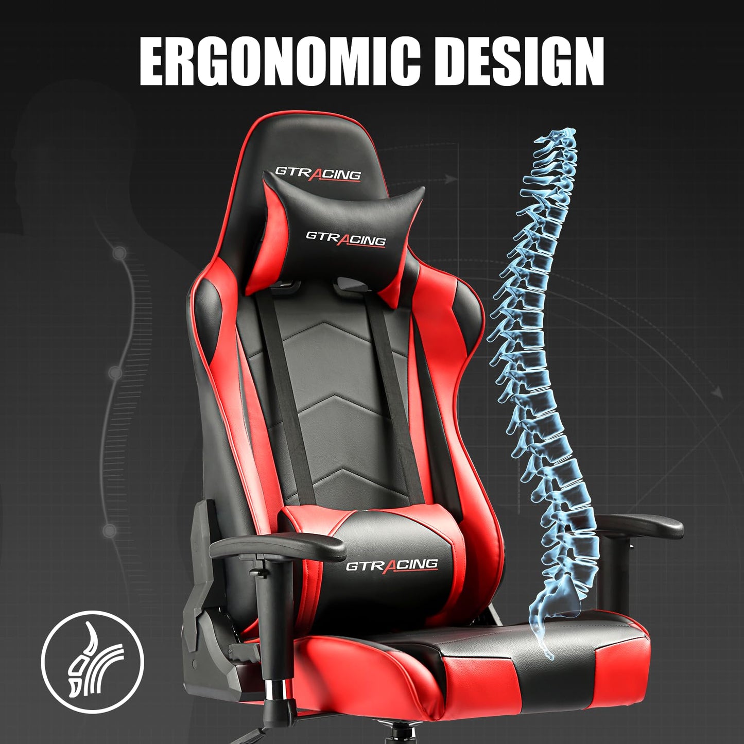 GTRACING Gaming Chair Racing Office Computer Ergonomic Video Game Chair Backrest and Seat Height Adjustable Swivel Recliner with Headrest and Lumbar Pillow Esports Chair (Red)