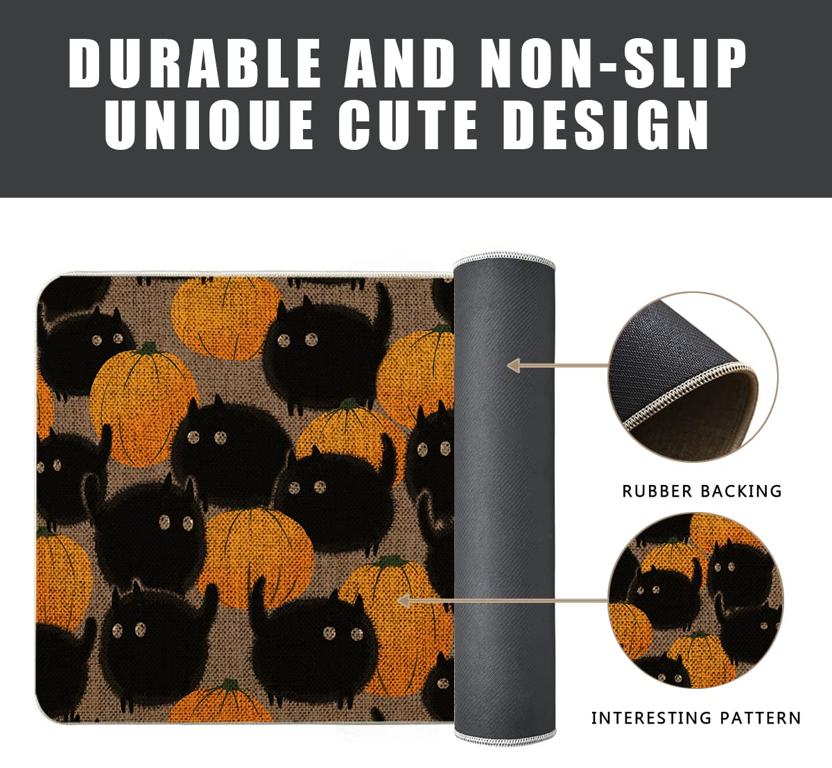 GAGEC Halloween Door Mat Pumpkins Cat Outdoor Rug Bathroom Doormat Entrance Rugs Farmhouse Home Kitchen Decoration Floor Front Door Mats 17 x 27 Inch