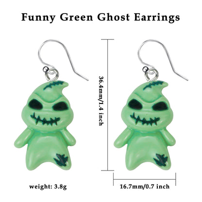 DAYANEY Halloween Earrings for Women Ghostface Earings as Nightmare Movie Before Chrsitmas Gifts, Green Ghost Earrings for Girls Cute Boogcy Costume Halloween Accessories Christmas Jewelry