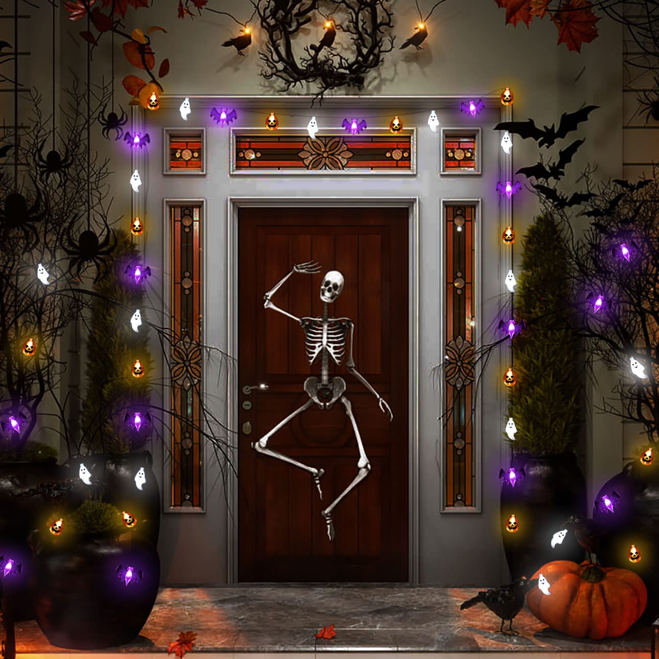 Halloween Lights Decorations, 16 FT 30 LED Waterproof 3D Pumpkin Bat Ghost Battery Operated String Lights with Timer, 8 Lighting Modes Fairy Light for Home Window Indoor Outdoor Halloween Party Decor