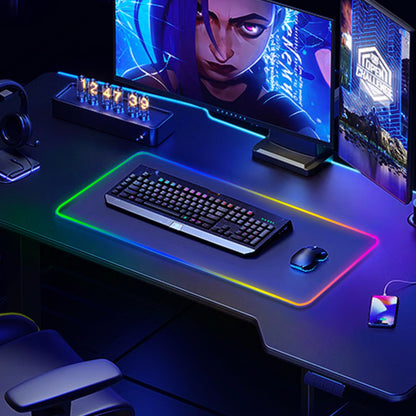 Large RGB Gaming Mouse Pad -15 Light Modes Touch Control Extended Soft Computer Keyboard Mat Non-Slip Rubber Base for Gamer Esports Pros 31.5X11.8