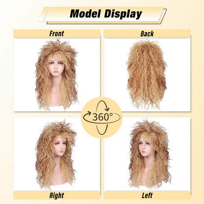 FantaLook Women Long Curly 80s Blonde with Reddish Brown Cosplay Wig