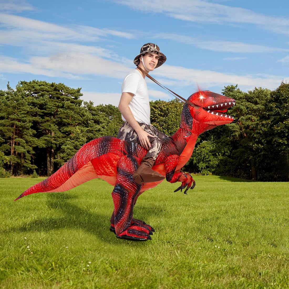 GOOSH Inflatable Dinosaur Costume for Adult Halloween Costume Women Man Funny Blow up Costume for Halloween Party Cosplay