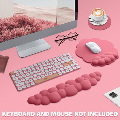 Lauspuck Cloud Keyboard Wrist Rest and Mouse Pad with Wrist Support Set, Ergonomic PU Leather Mouse Pads, Pain Relief Memory Foam Non-Slip for Computer,Laptop, Morandi Red