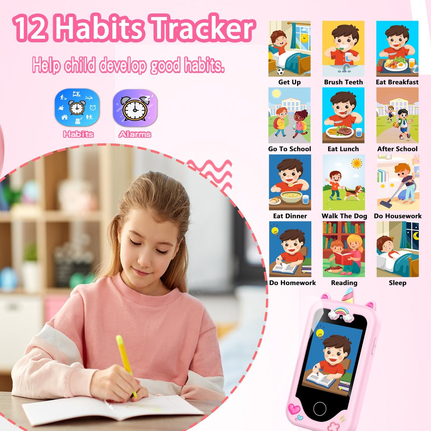 Kids Smart Phone for Girls, Christmas Birthday Gifts for Girls Age 3-10,Kids Toys Cell Phone, Toddler Learning Play Toy Phone with Dual Camera, Game, Music Player