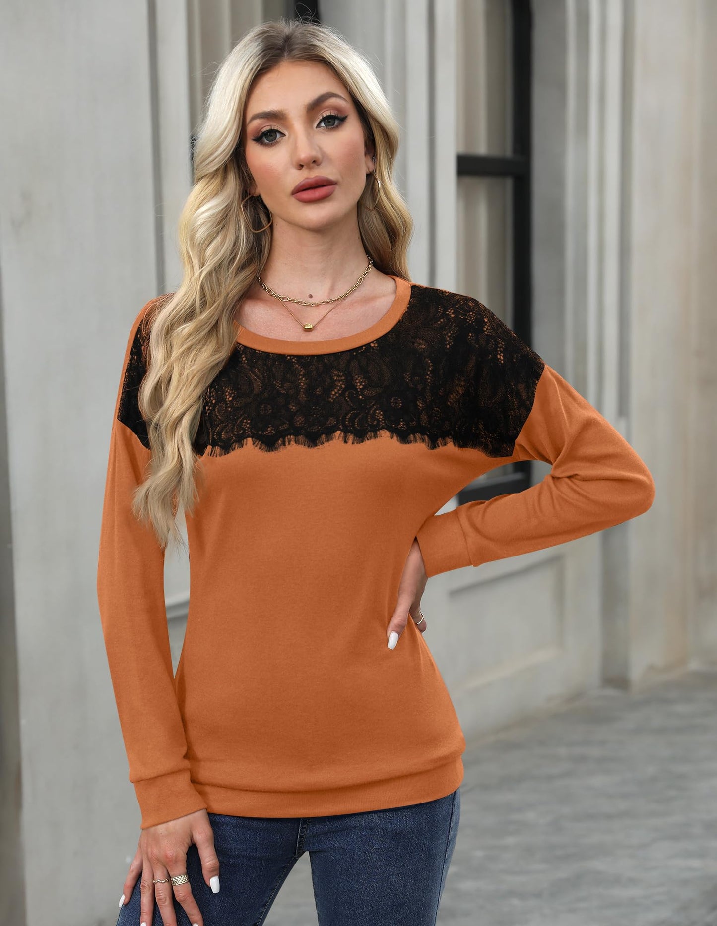 For G and PL Halloween Lady Fall Dressy Long Sleeve Holiday Top Elegant Trendy Business Sweater Orange L