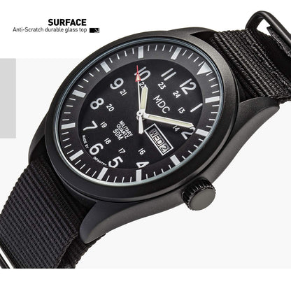 Infantry Men's Wrist Watch Field Military Watches for Men Analog Black Tactical Outdoor Sport Work Wristwatch Waterproof Date Day 12/24 Hour with Army Nylon Band