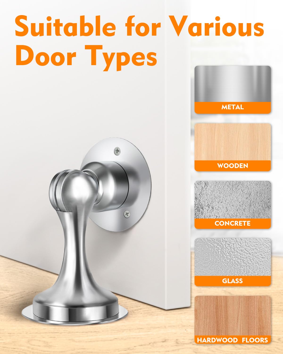 Door Stoppers, Magnetic Door Stop, Stainless Steel, 2 Pack Magnetic Door Catch, Double-Sided Adhesive Tape, No Drilling, Screws for Stronger Mount, Hold Your Door Open, for Wide Doors