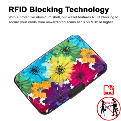 Kaabao Credit Card Holder, Metal Card Wallet RFID Blocking Mini Slim Aluminum Business Hard Card Case for Women Men (Motley Floral)