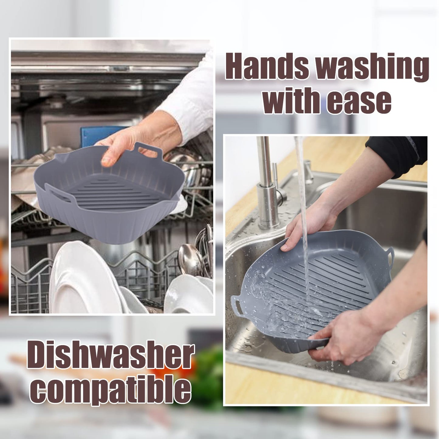 Golden Associate Silicone Liners Square for Air Fryer, 2 Pcs Non-stick Food-grade Reusable Basket Silicone Pot Baking Tray Airfryer Accessories, Top Size 8 inches, Bottom Size 7 inches