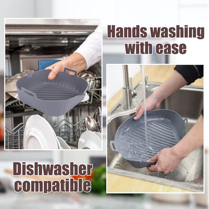 Golden Associate Silicone Liners Square for Air Fryer, 2 Pcs Non-stick Food-grade Reusable Basket Silicone Pot Baking Tray Airfryer Accessories, Top Size 8 inches, Bottom Size 7 inches