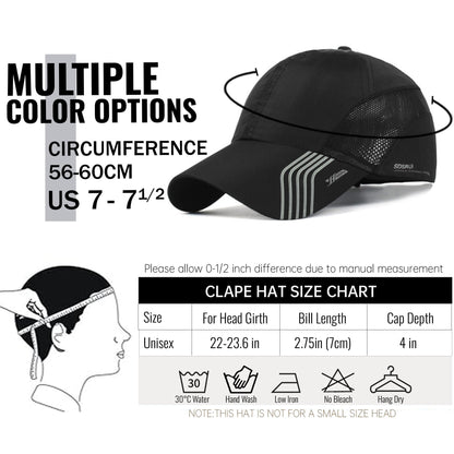 Croogo Quick Drying Sun Hat UPF 50+ Baseball Cap Summer UV Protection Outdoor Cap Men Women Sport Cap Hat, Black, 21.6-24.4 inch