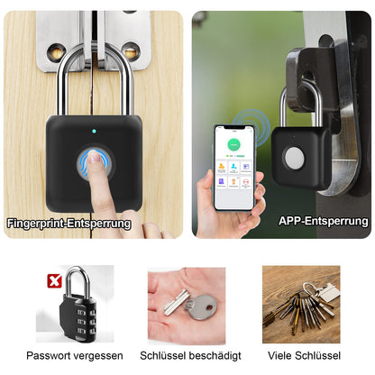 Fingerprint Padlock Phone Watch App Gym Locker Lock: Keyless Padlock eLinkSmart Combination Lock - Black Metal Bluetooth Remote Padlock for Locker Backpack Suitcase Luggage