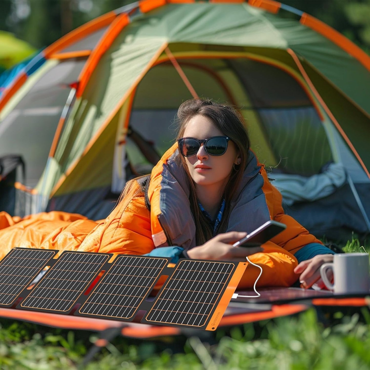 FlexSolar 40W Portable Solar Panel Folding Solar Panel with USB-C PD 18W,USB-A QC3.0 Ports, IP67 Waterproof ETFE Solar Charger for Traveling Camping Compatible with Phone iPad Power Banks