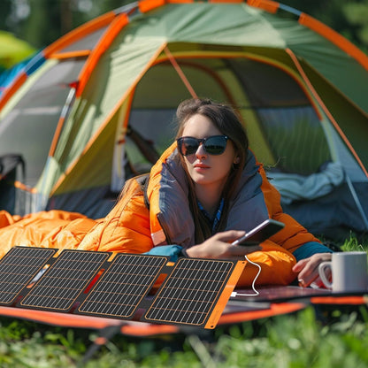 FlexSolar 40W Portable Solar Panel Folding Solar Panel with USB-C PD 18W,USB-A QC3.0 Ports, IP67 Waterproof ETFE Solar Charger for Traveling Camping Compatible with Phone iPad Power Banks