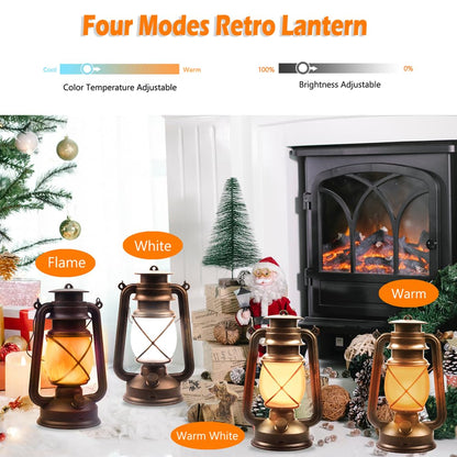 Lantern LED Battery Powered Camping Lamp Outdoor Hanging Lantern Flickering Flame Rechargeable Retro Lanterns Remote Control 4 Modes Light Non-Solar 2 Pack