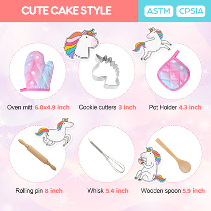 Vanmor Unicorn Kids Cooking and Baking Sets, 11Pcs Kids Aprons for Girls, Kids Chef Hat and Pink Apron, Mitt & Utensil for Toddler Dress Up Chef Costume Birthday Gifts for 3 4 5 6 7 8 Years Old Girls