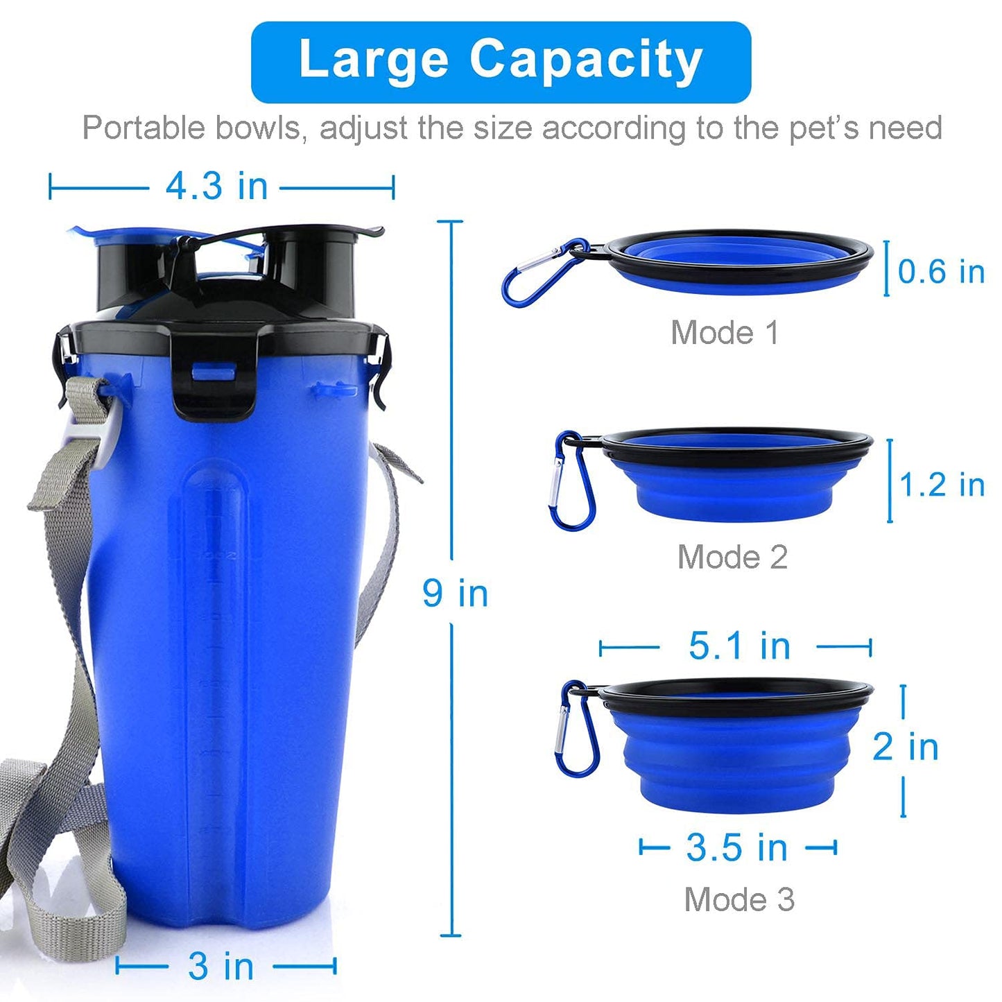 Dog Travel Water Bottle Collapsible Bowls, 2 in 1 Pet Food Container with Collapse Bowls, Outdoor Portable Water Bowls for Walking, Traveling, Camping and Hiking (Blue)
