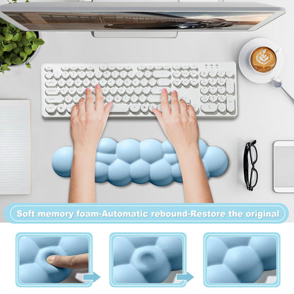 Leolee Keyboard Cloud Wrist Rest, Blue Cloud Wrist Rest with Leather Surface Memory Foam Non-Slip Base Cloud Palm Rest for Relieve Wrist & Arm Pain for PC Gaming/Office/Computer/Laptop