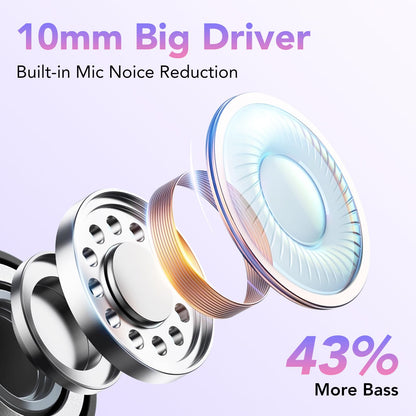 KT1 Wireless Earbuds V5.3 Bluetooth Earbuds 120Hrs Playtime, 4.7g Mini Size Painless Wear, IPX7 Waterproof, Deep Bass 2.0, Over-Ear Ear Buds Wireless Bluetooth Headphones for Sport Running(Purple)