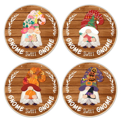 Interchangeable Gnome Welcome Sign Fall Halloween Front Porch Decor Seasonal Wood Gnomes Door Decorations Changeable Wall Hanging Wreath for All Seasons Holiday Christmas (21 Pcs)