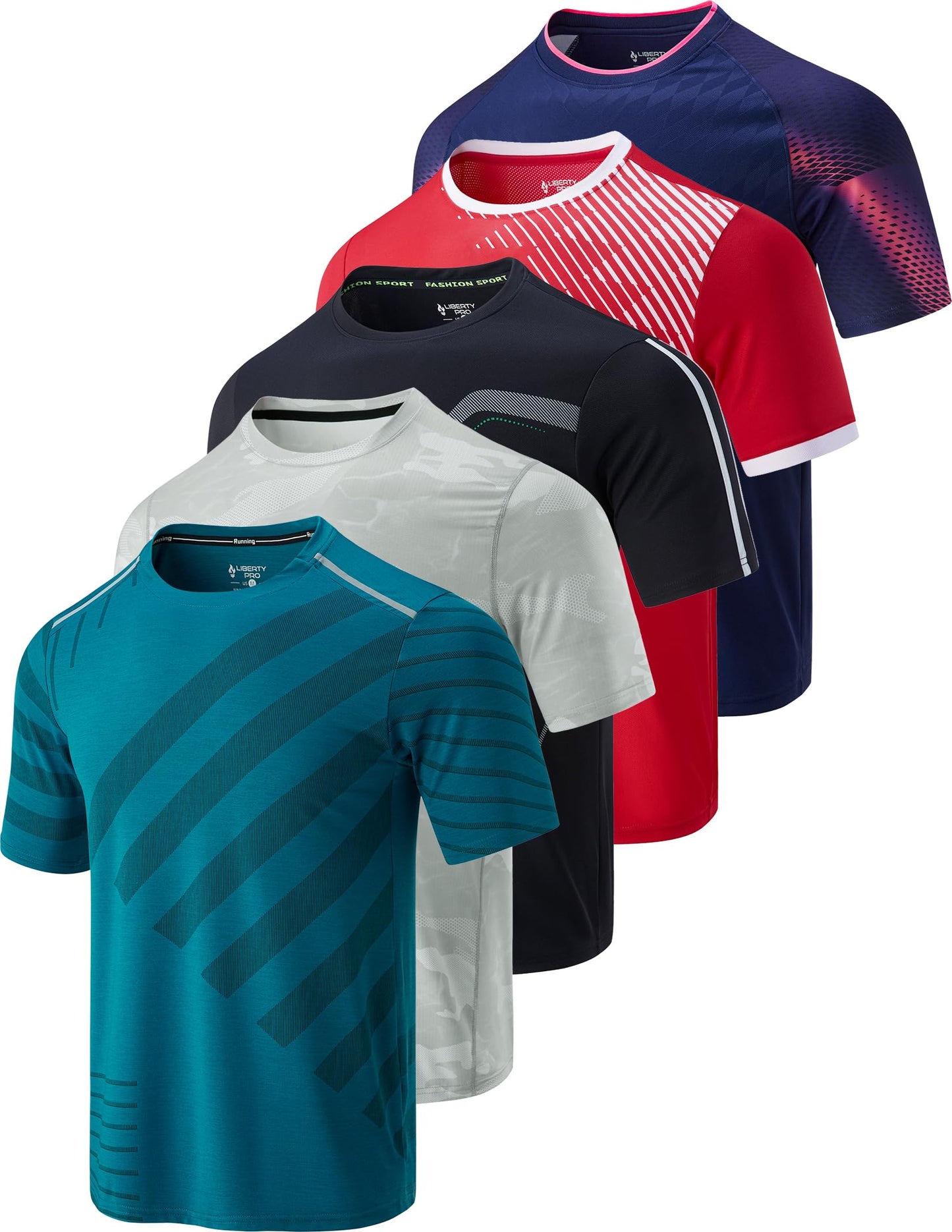 5 Pack Men’s Active Quick Dry Crew Neck T Shirts | Athletic Running Gym Workout Short Sleeve Tee Tops Bulk (Set 11, X-Large)