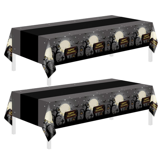 Halloween Tablecloth,2 Pack Disposable Plastic Tablecloth 54"x108" Halloween Decorations,Gray Table Cloth for Birthday Decors,Moon Plastic Table Cover,Party Supplies for Indoor or Outside,Home,Dinner