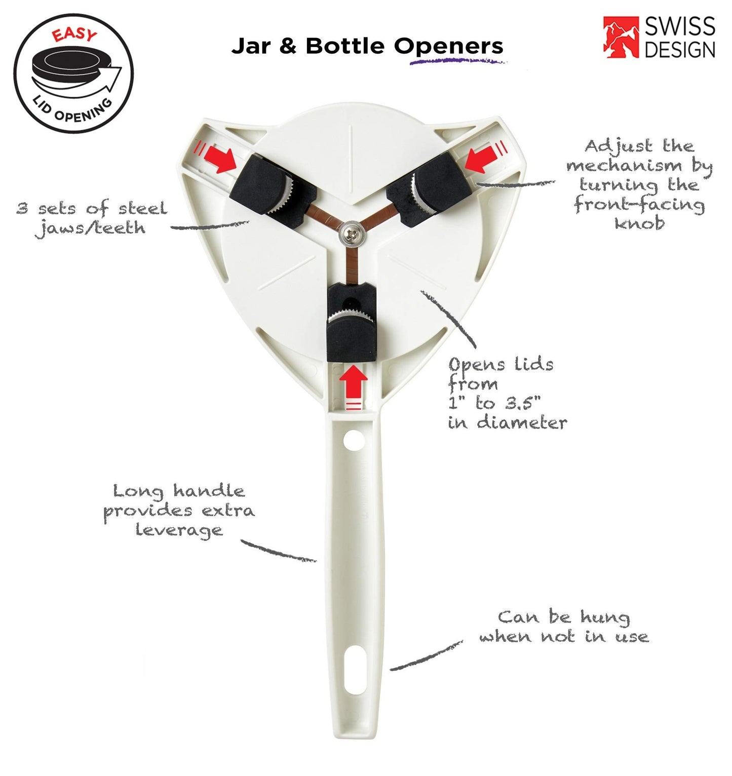 KUHN RIKON Strain-Free Gripper Opener for Jars and Bottles, 10 x 5 x 2.25 inches, White