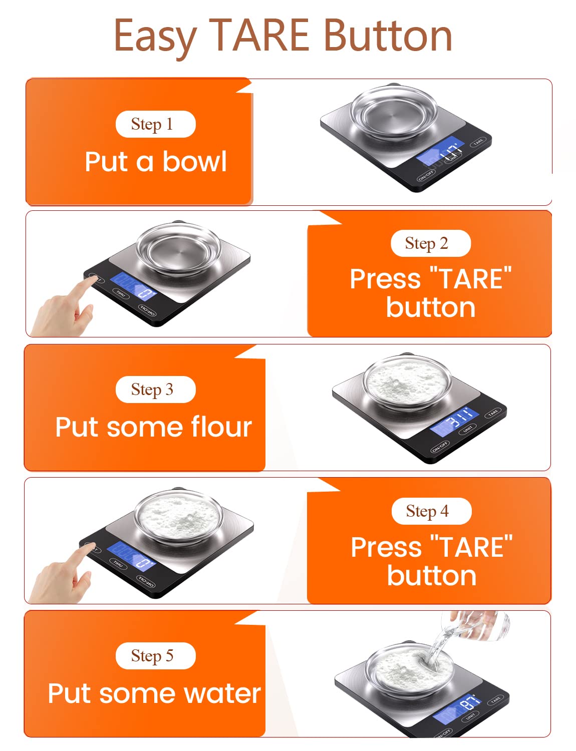 Food Scale -33lb Digital Kitchen Scale for Food Ounces Grams Rechargeable 304 Stainless Steel,Batteries and Type-C Charging | Perfect for Meal Prep, Cooking, and Baking, Black