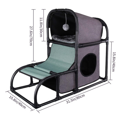 Goetland PVC Modern Cat Condo House Tree Medium Tower Bed Scratching Post Climber With Peek Hole and Dangling Ball for Kitty Indoors Dark Grey