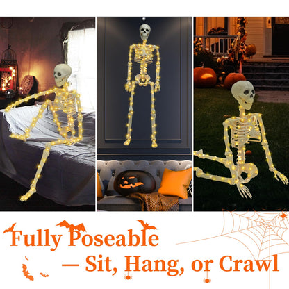 2 Pack 36 Inches Halloween Skeleton Decoration, 3 FT Light Up Halloween Skeletons Full Body with Movable Posable Joints for Decor Outdoor Indoor Yard Garden Lawn (with White Light)