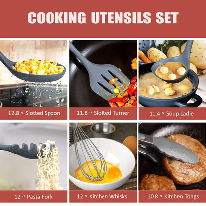 RAXCO Kitchen Utensils Set,18-Piece Cooking Tools and Sharp Knives,Stainless Steel Holder and Cutting Board