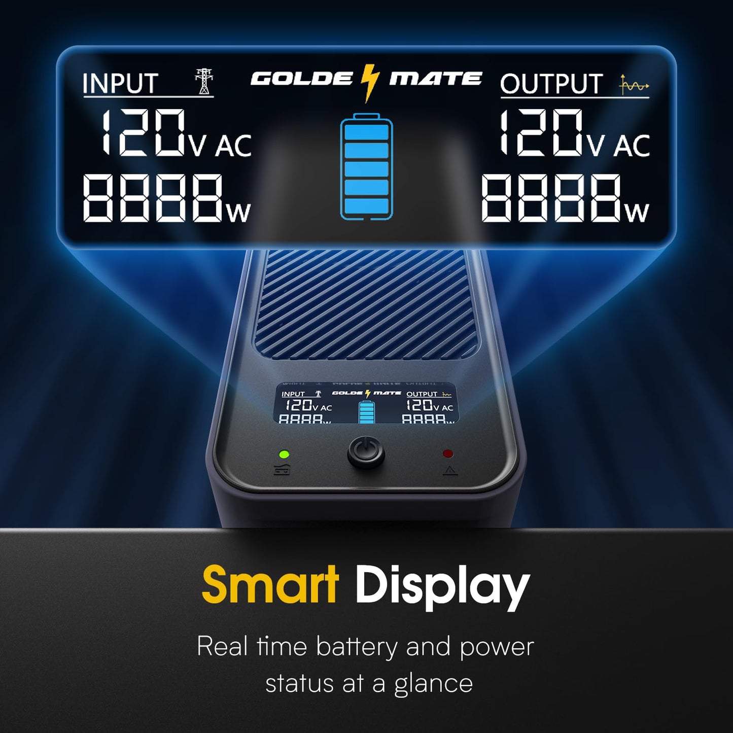 GOLDENMATE 1000VA/600W Lithium UPS Battery Backup & Surge Protector, Backup Battery Power Supply with LiFePO4 Batteries(153.6 Wh), Sinewave UPS System, 10 Years Lifespan, 8 Outlets, LCD Display, Gray