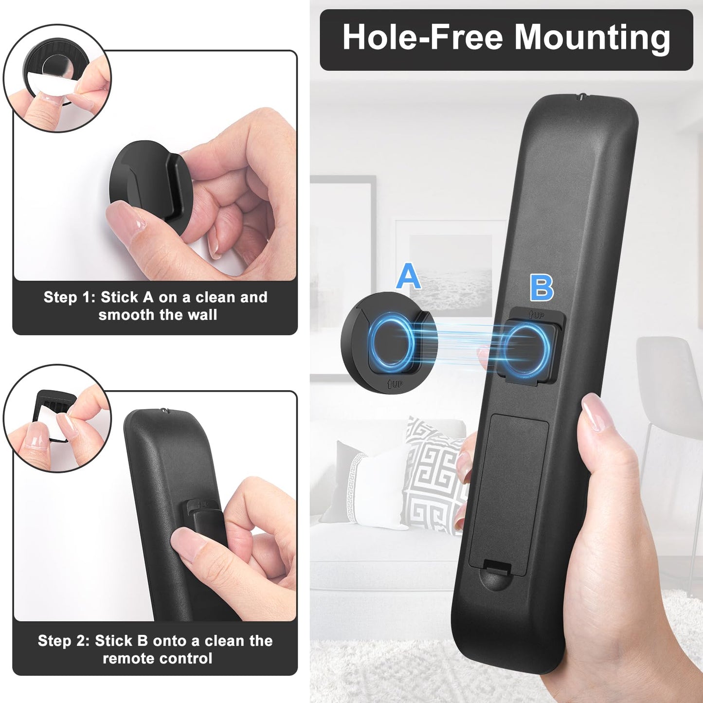 YYILIS Magnetic Remote Control Holder Wall Mount, 4 Pack Upgraded Organizers Storage Self-Adhesive TV Remote Holder for Back of TV (Black)