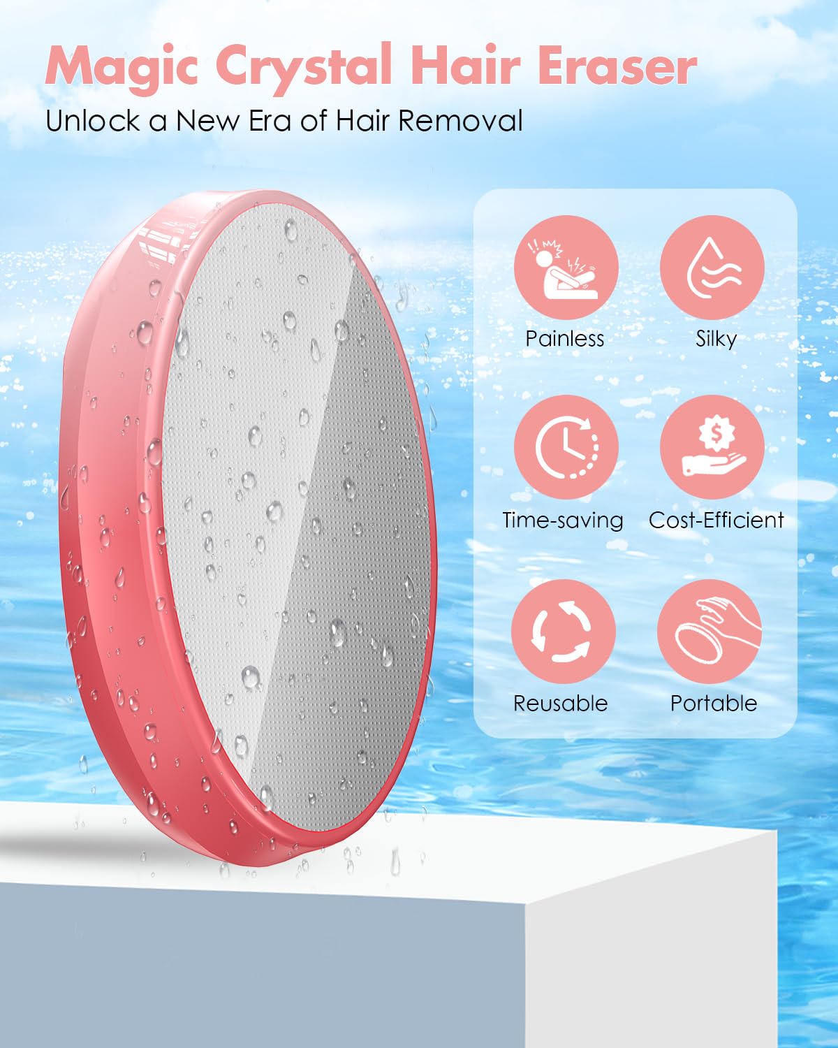 Crystal Hair Eraser for Women and Men, Reusable Crystal Hair Remover - Portable Magic Hair Removal Device - Painless Solution for Back, Arms, and Legs (Pink)