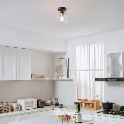 GLOBE Electric Harrow 1-Light Semi-Flush Mount Ceiling Light with a Matte Black Finish, Gold Accent Socket and Clear Glass Shade, Dimmable Option