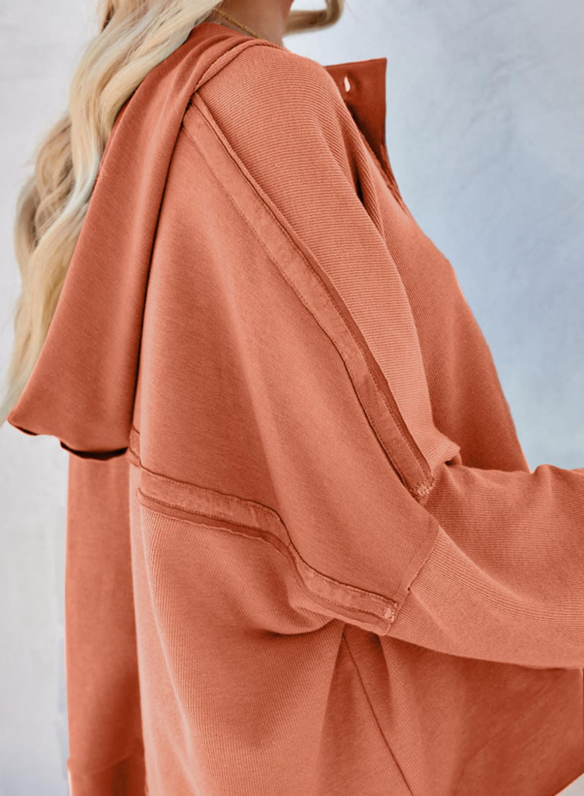 Dokotoo Womens V Neck Hoodies Loose Cropped Long Sleeve Shirts for Women Fashion Button Down Halloween Sweatshirts Orange Large