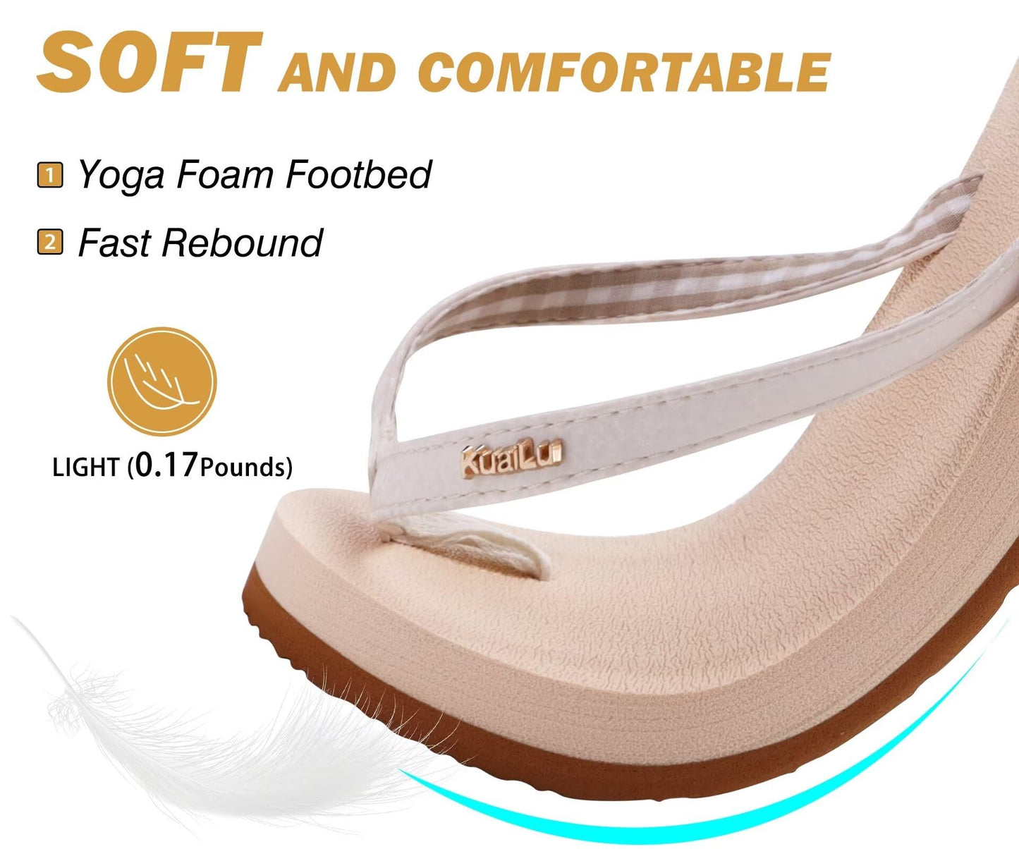 KuaiLu Womens Arch Support Flip Flops Comfortable Yoga Mat Slip on Leather Walking Thong Cushion Sandals Summer Beach Orthotic Slides Travel Essentials Indoor Outdoor Slippers Shoes Beige Size 5