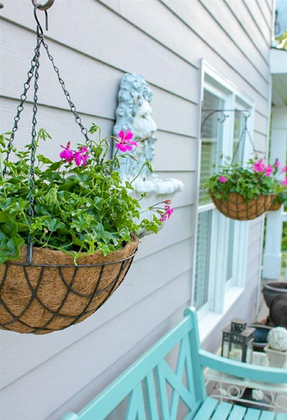 Kingbuy 12 Inch Metal Hanging Planter Basket with Coconut Fiber Liner Round Wire Hanging Plant Flower Pot for Home Garden Patio Decoration, Grid Pattern, 2 Pack