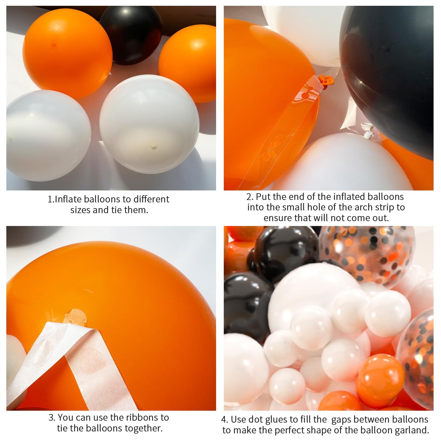 161pcs Black White Orange Balloons Arch Kit,Black Orange With 3pcs Starburst Foil Balloons for Birthday Graduation Halloween Thanksgiving Day Party Decorations