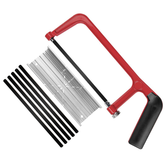 HAUTMEC Mini Hacksaw with Miter Box Set, 6" Hack Saw with Adjustable Cutting Angles & 6 Bi-Metal Blades, Compact Hand Saw for Wood, Metal, Plastic, Crafts, and DIY – HT0262