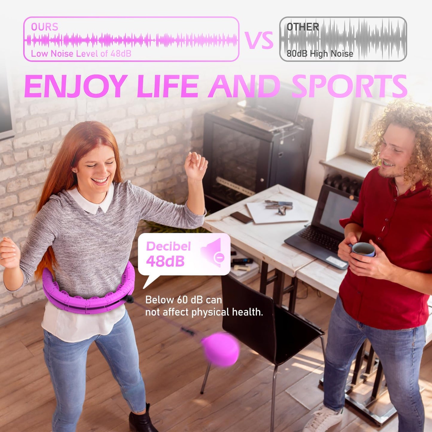 JLoibao Weighted Hula Circle with 32 Links(66 Inch), Sweet Weight Ball, for Adults Weight Loss, Infinity Fitness Hoop Plus Size, for Women Smart Exercise Equipment