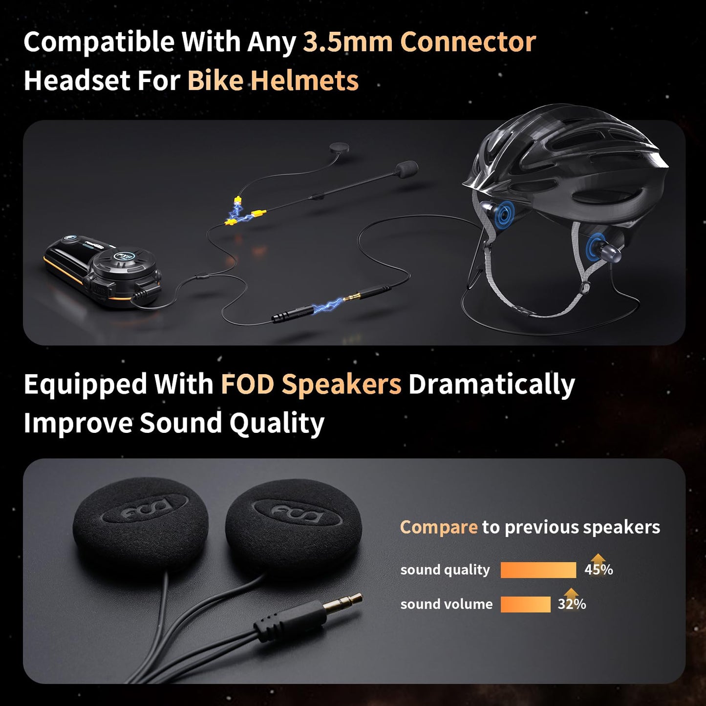 Fodsports Motorcycle Bluetooth Intercom with Music Sharing, M1S Pro 2000m 8 Riders Group Helmet Communication System Headset Universal Interphone (Waterproof/Handsfree/Stereo Music/GPS/2 Pack)