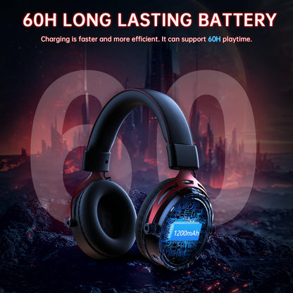 Gonbouyoku Wireless Gaming Headset, 2.4GHz Gaming Headset for PC, PS5, PS4, Switch, 60H Long Lasting Battery, Detachable Noise Cancelling Microphone, BlackReda